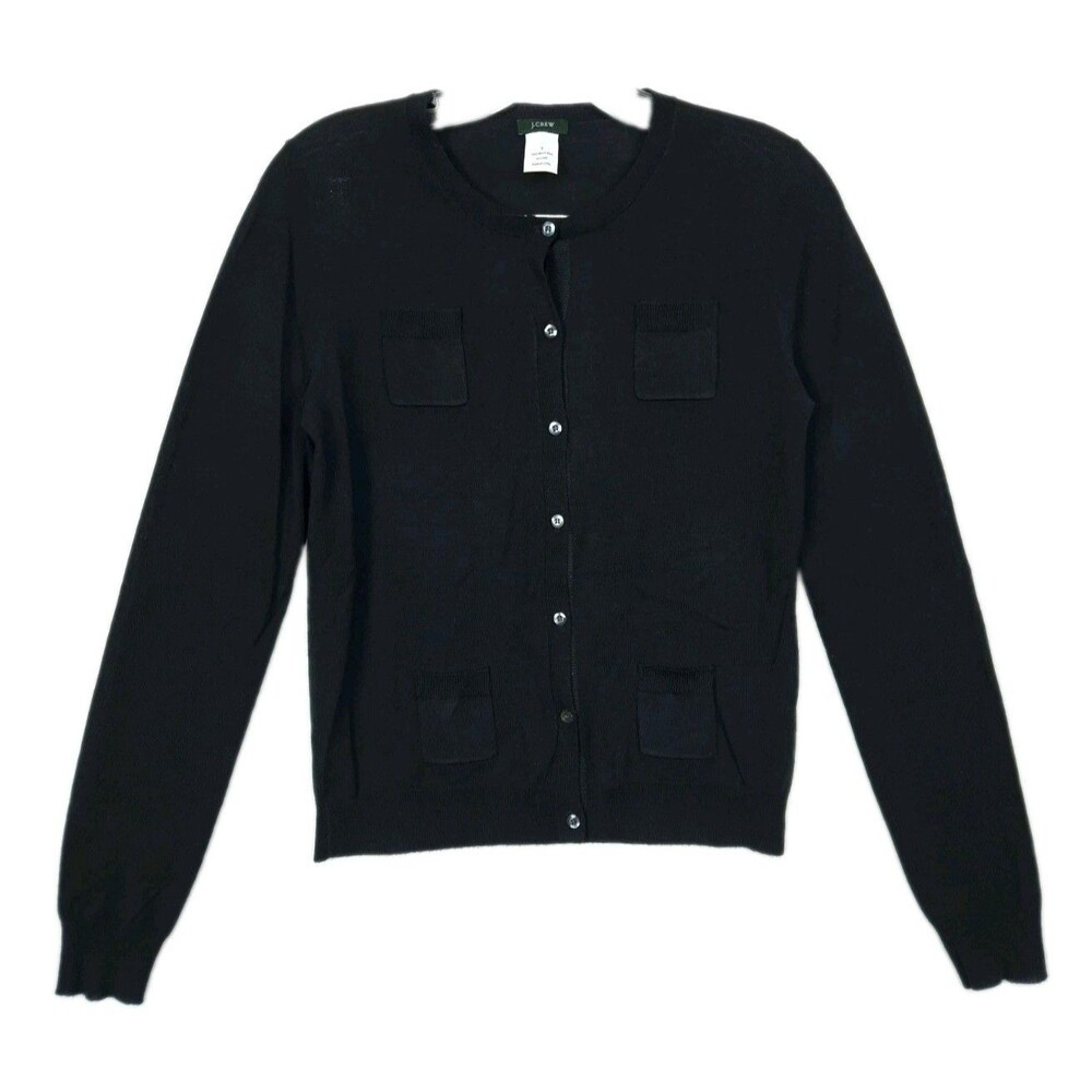 J.Crew Womens Merino Wool Cardigan S Black 4 Pocket Button Front Sweater 2009